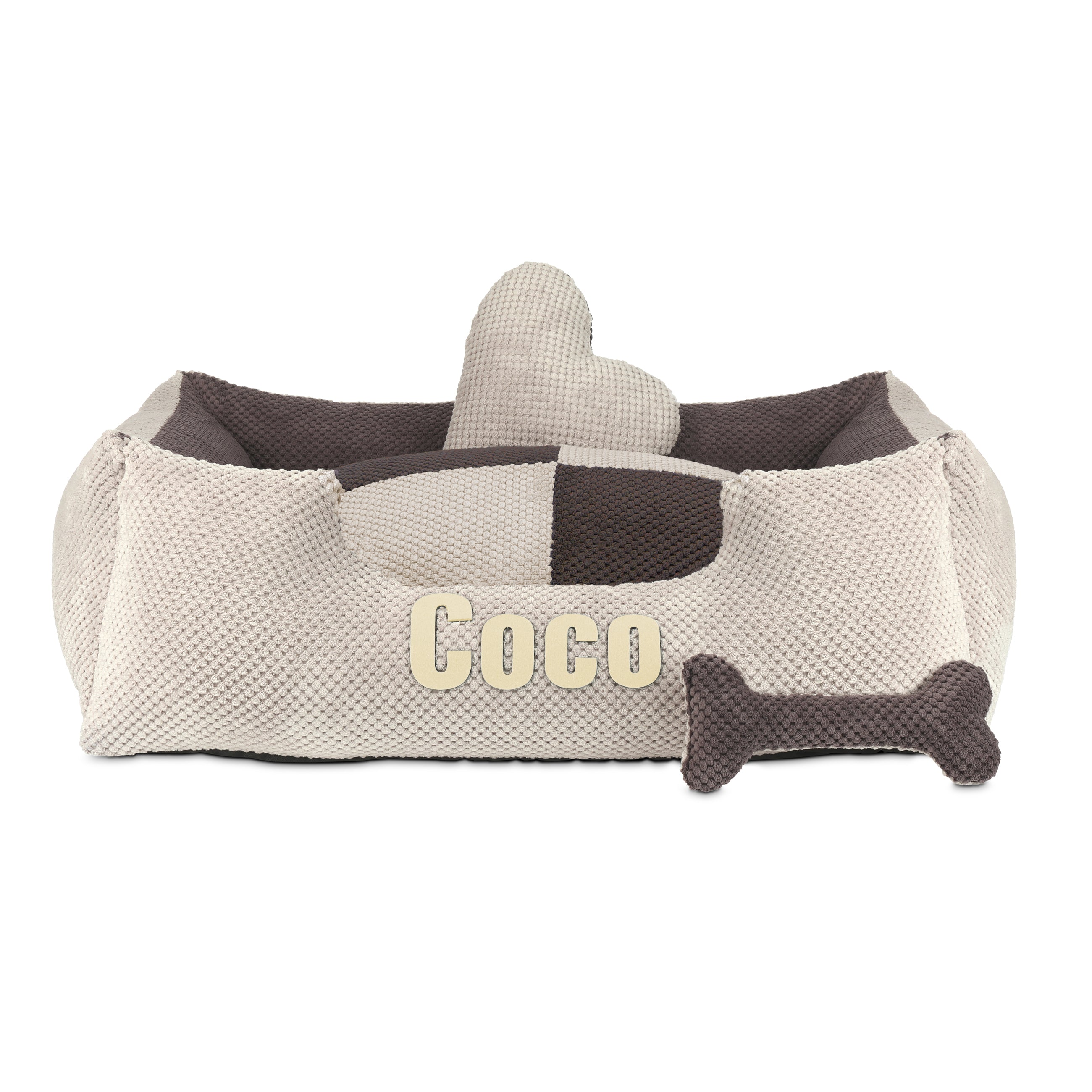 Platinum beige & brown - beige & brown dog bed with name