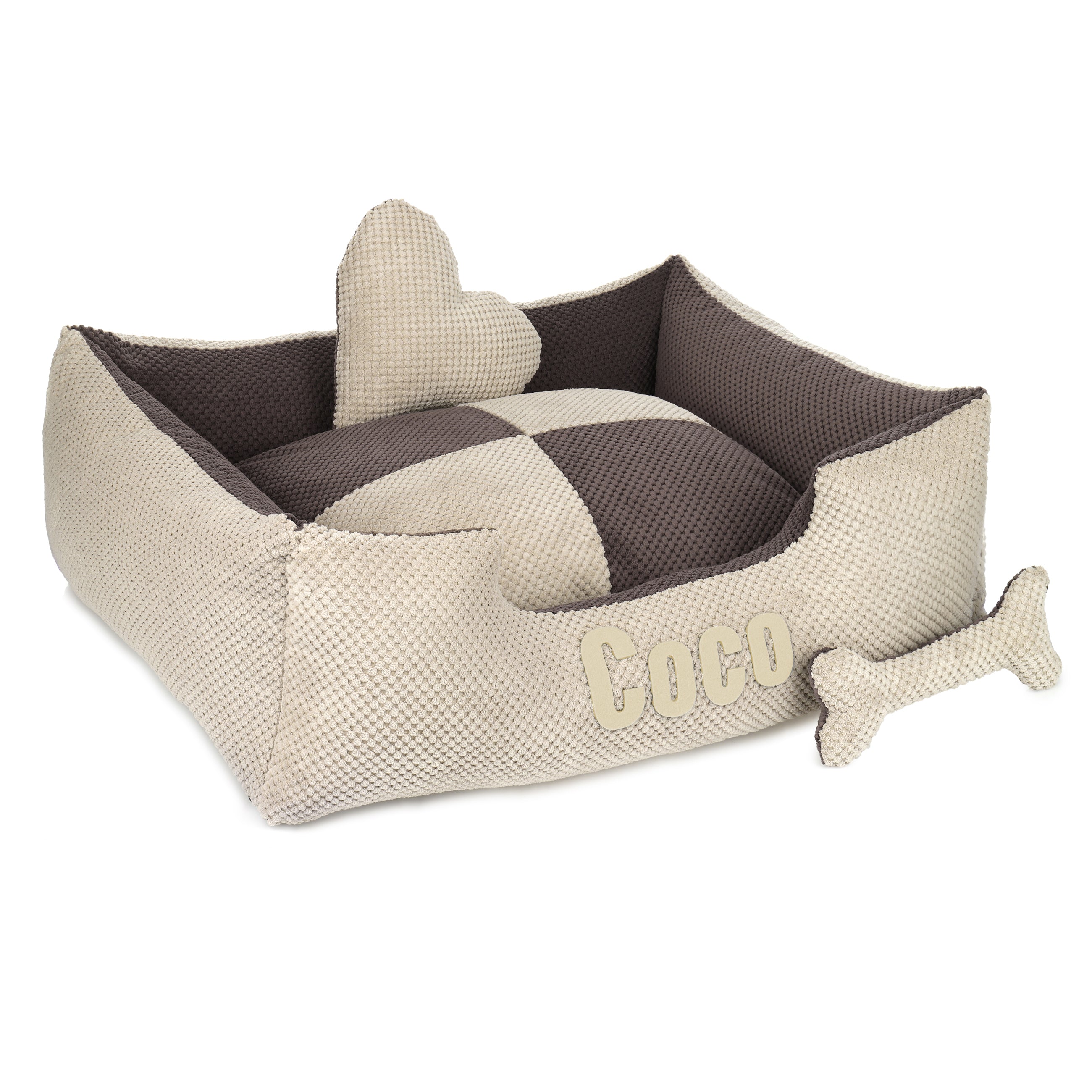 Platinum beige & brown - beige & brown dog bed with name