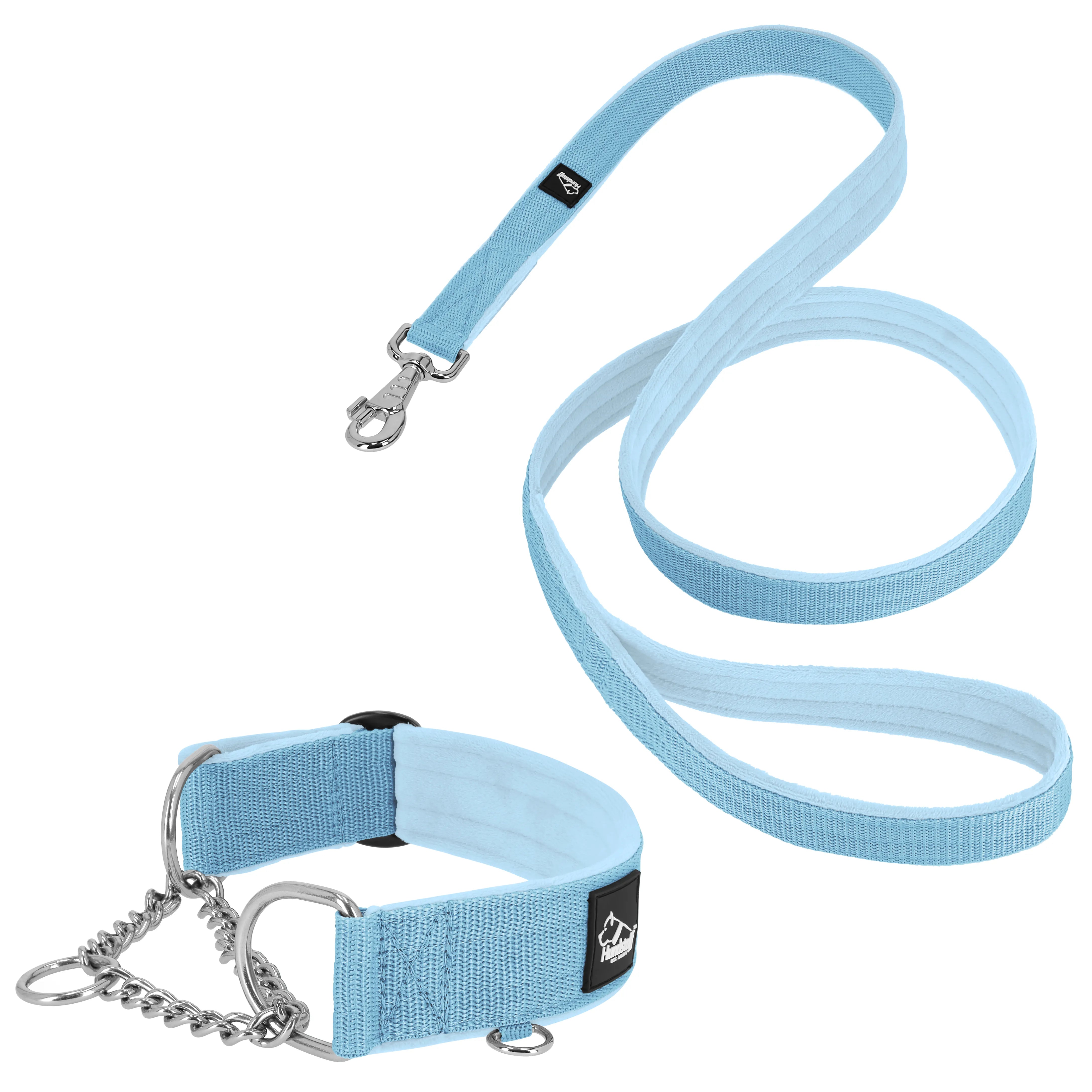 Martingale Chain Set Baby Blue - Half choke collar &amp; leash