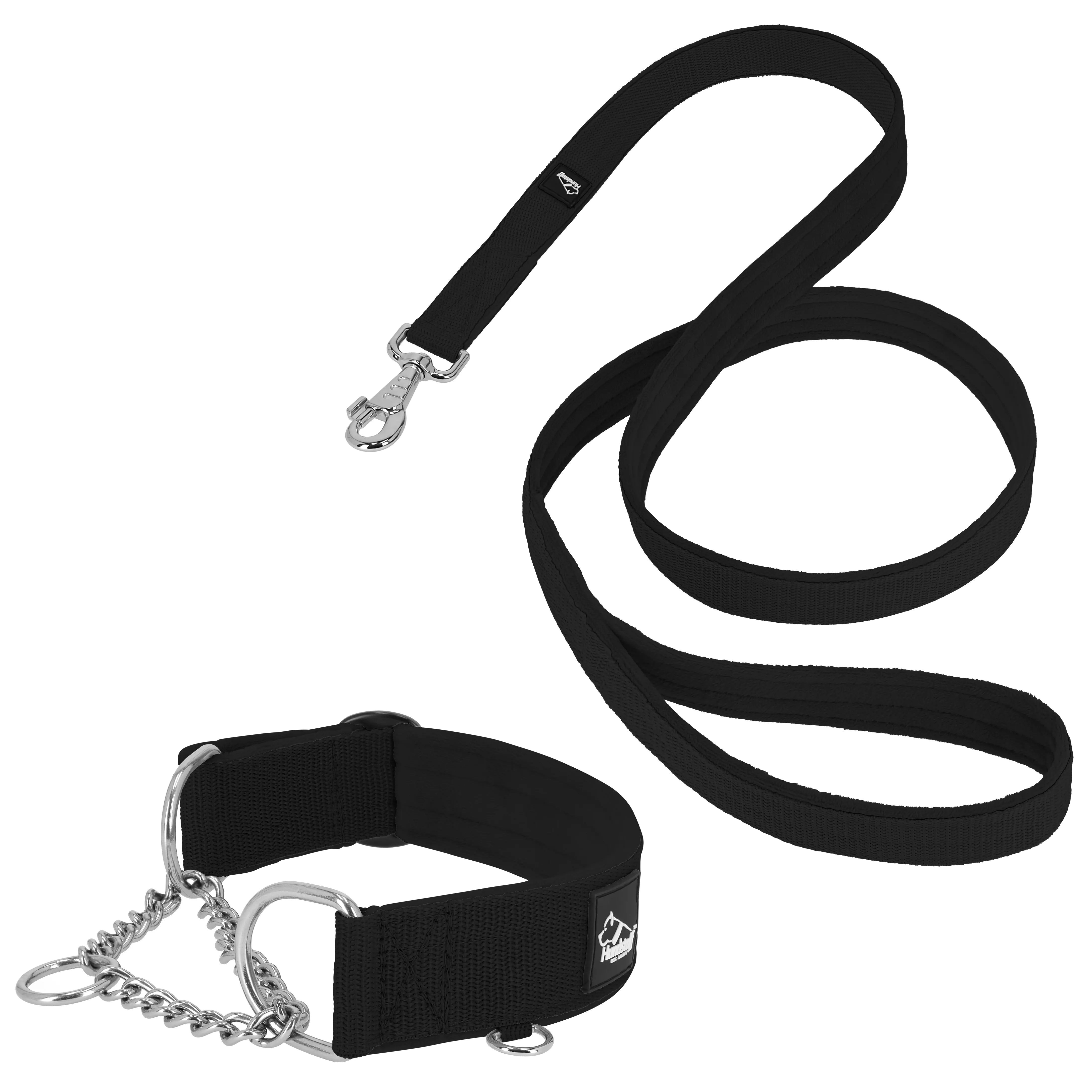 Martingale Chain Set Black – Half choke collar &amp; leash