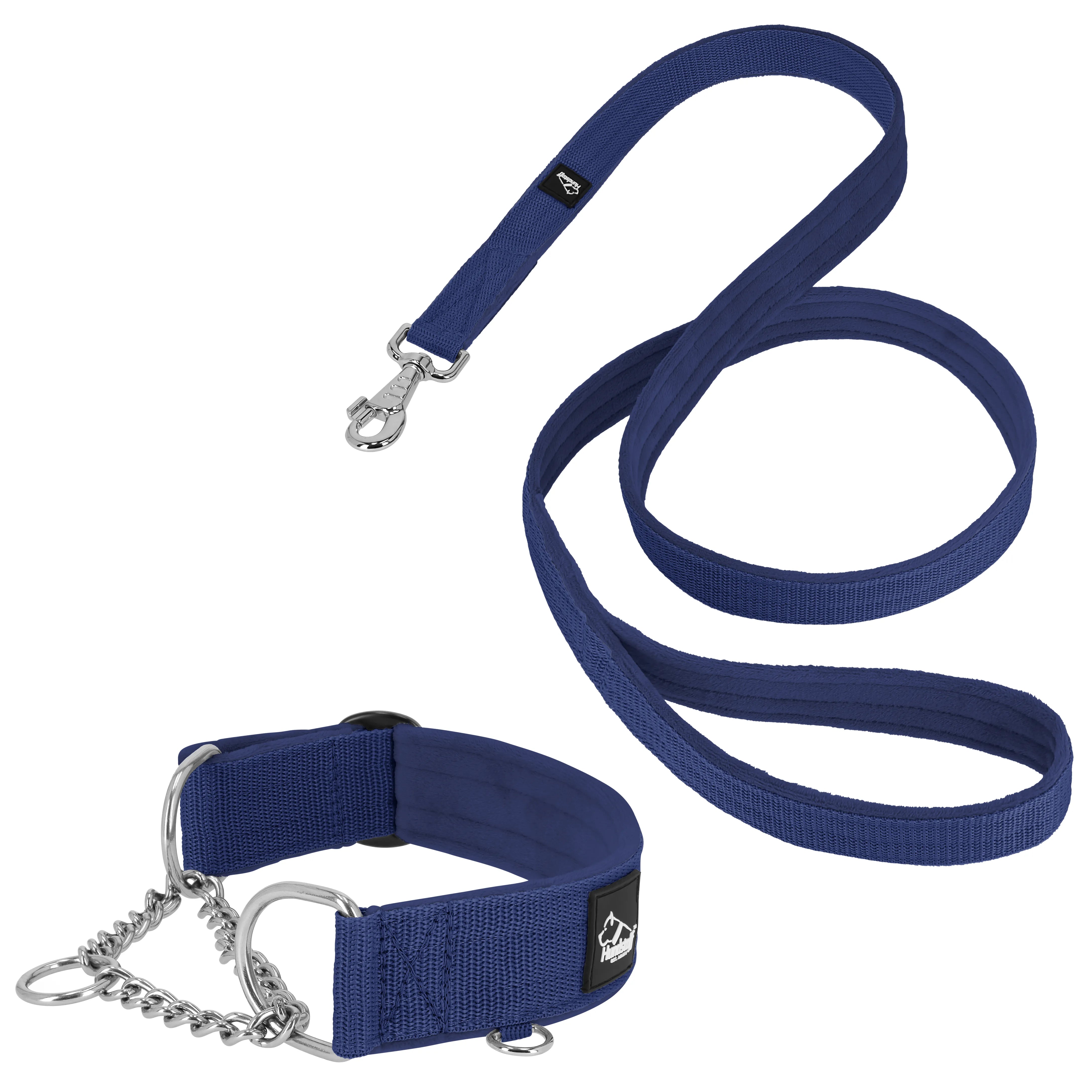 Martingale Chain Set Blue – Half choke collar &amp; leash